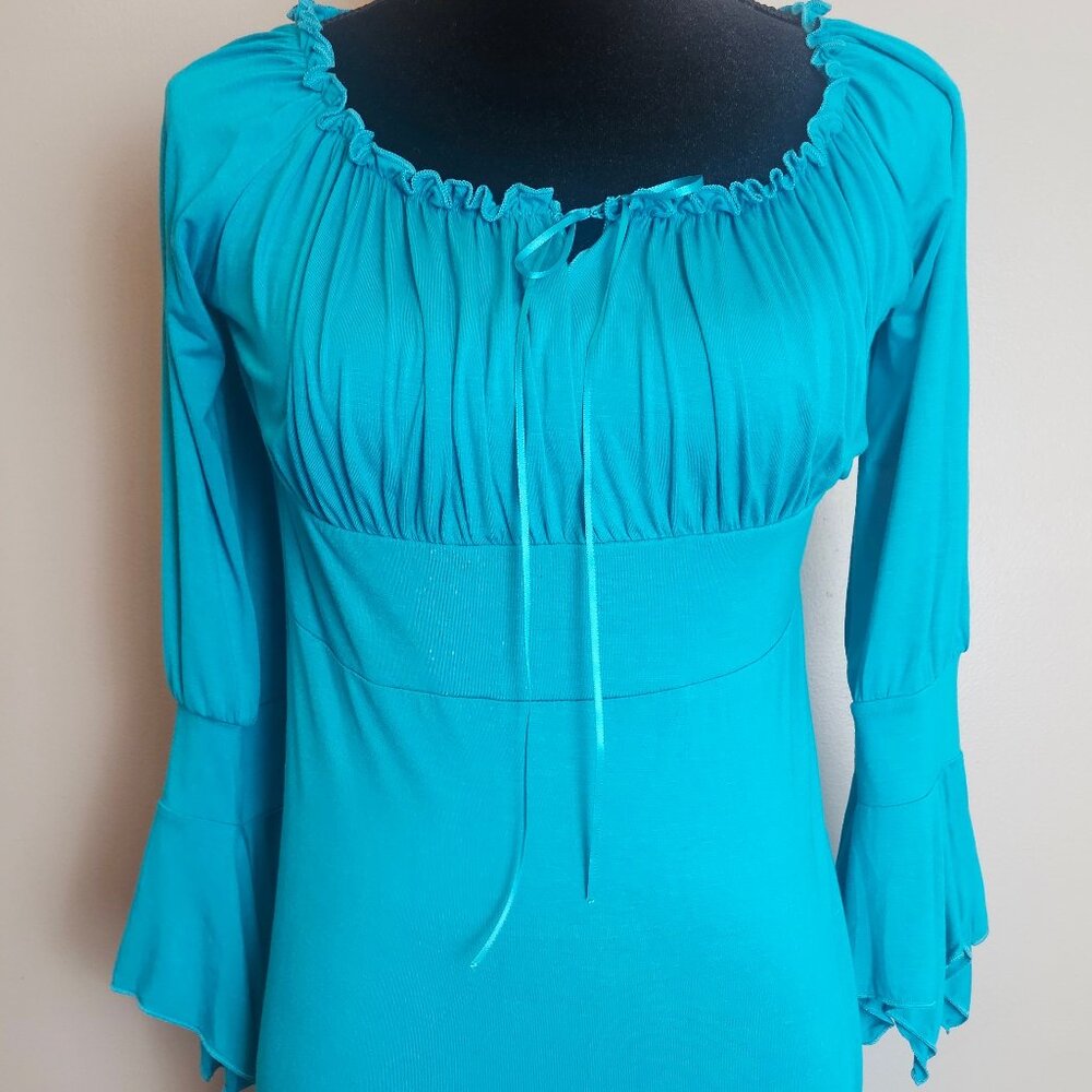 Boho Asymmetrical Peasant Tunic Never Worn Turquoise - Picture 3 of 5